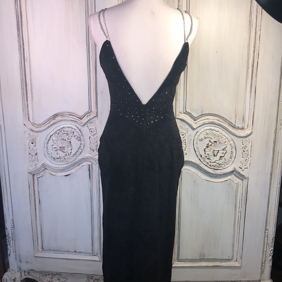 Gorgeous VINTAGE Black Suede and Rhinestones Special Occassion Cocktail Dress - Picture 7 of 9